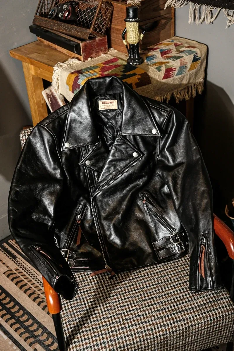 Men’s Japanese Rider Style Leather Coat – 2024 Limited Edition Heavy Tea-Core Horsehide Jacket, Luxury Polish Genuine Leather Wear - Image 5