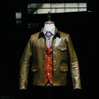 Men’s Customized Genuine Leather Coat – Classic Casual Brakeman Style Luxury Rare Green Edition