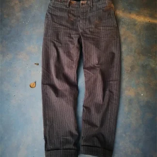 Men's Striped Tweed Pants Salt Pepper High Waist French Vintage Style Workwear