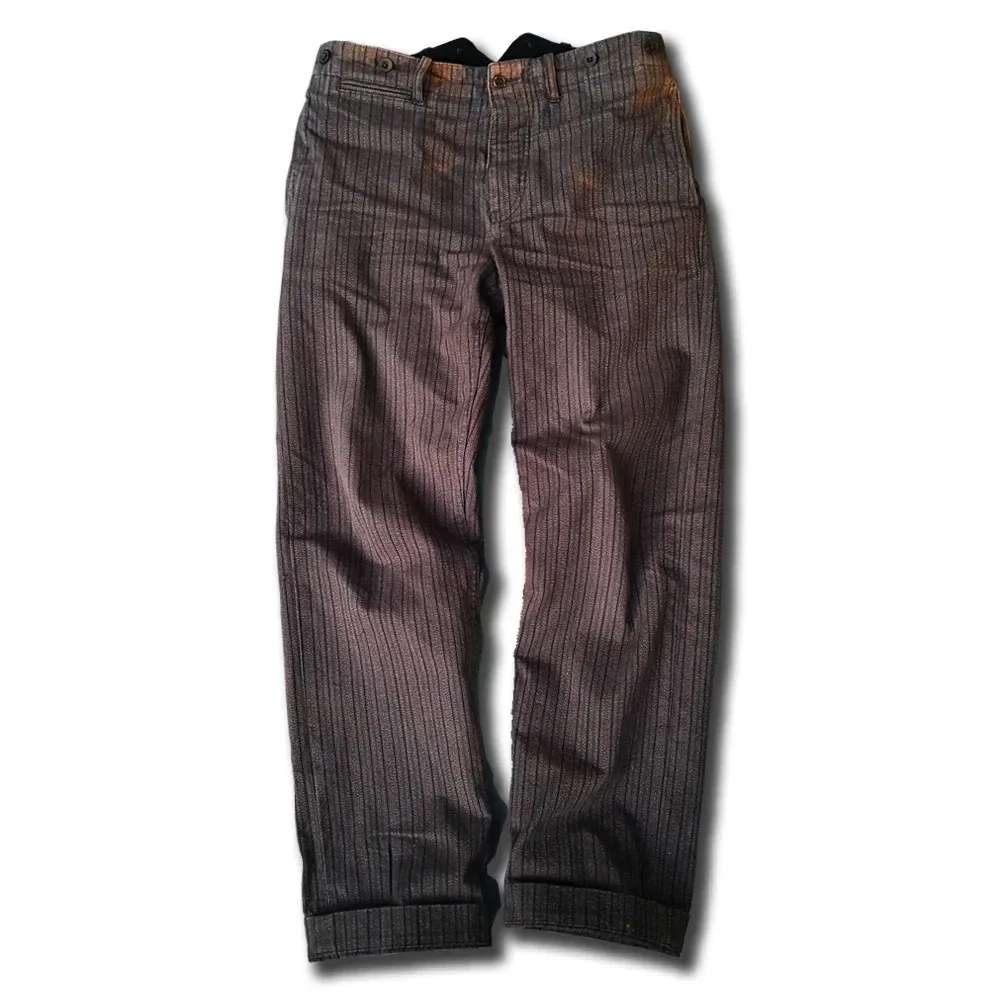 Men's Striped Tweed Pants Salt Pepper High Waist French Vintage Style Workwear - Image 7