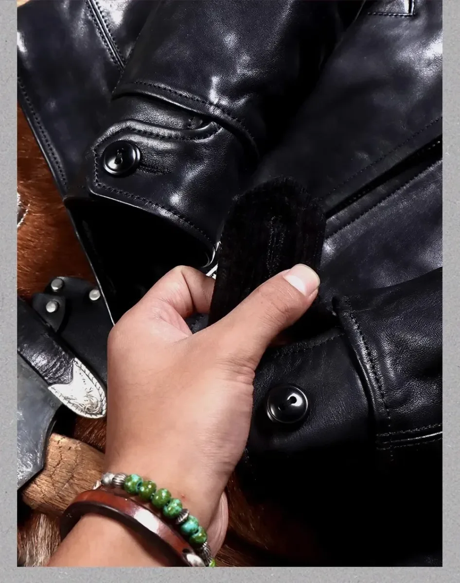 Men’s Classic Rider Leather Jacket – Vintage 1930s Heavy Calfskin Coat, Luxury Uncoated Tanned Cowhide Design - Image 3