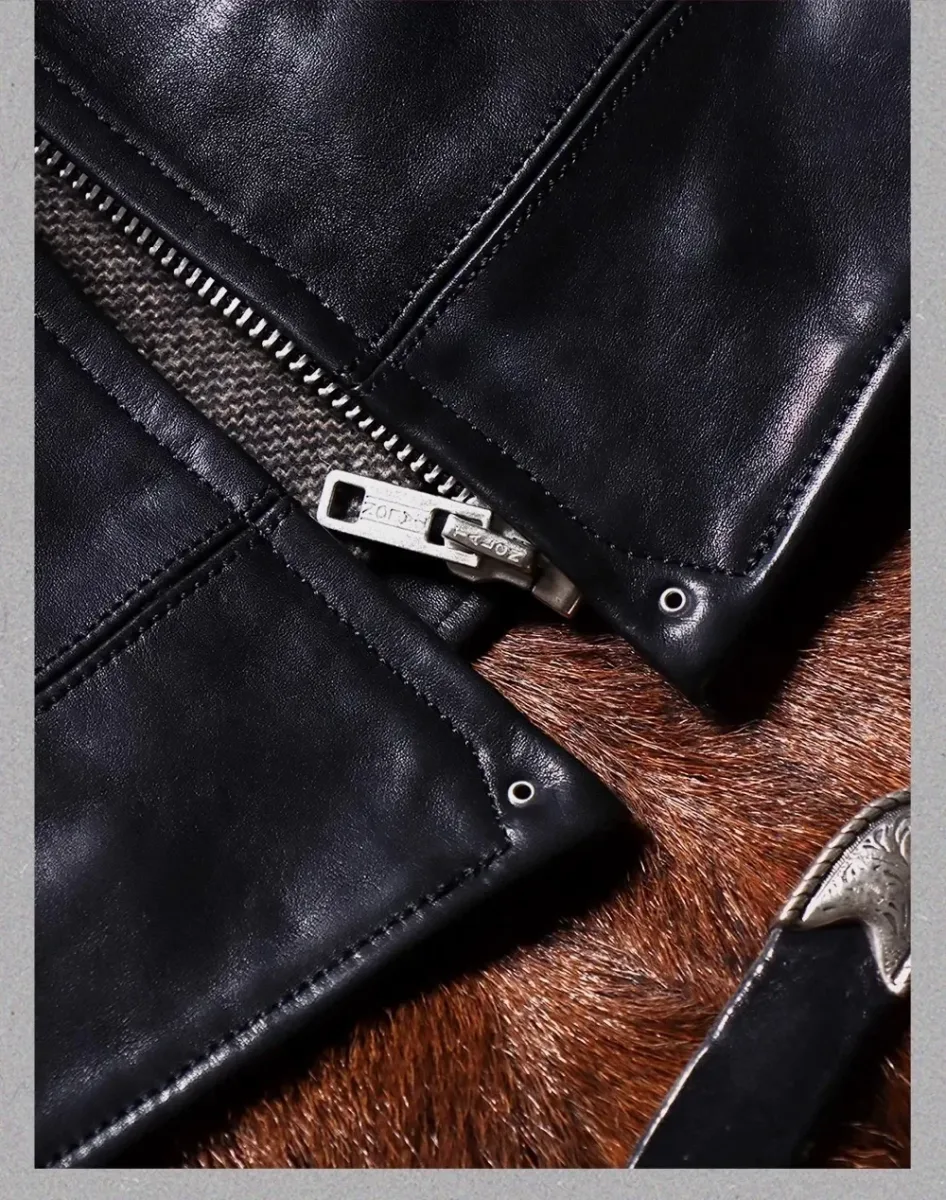 Men’s Classic Rider Leather Jacket – Vintage 1930s Heavy Calfskin Coat, Luxury Uncoated Tanned Cowhide Design - Image 4