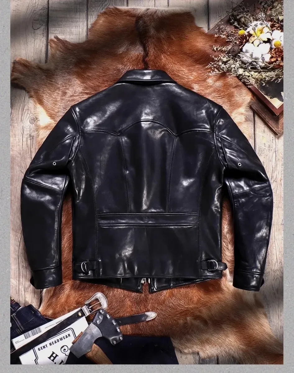 Men’s Classic Rider Leather Jacket – Vintage 1930s Heavy Calfskin Coat, Luxury Uncoated Tanned Cowhide Design - Image 2