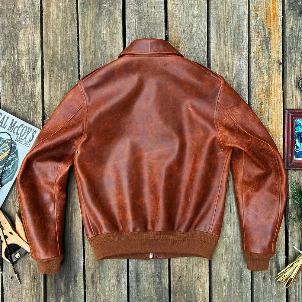 Men’s Classic A-2 US Air Force Leather Jacket – Luxury 1.8mm Thick Cowhide Pilot Coat by Cidu