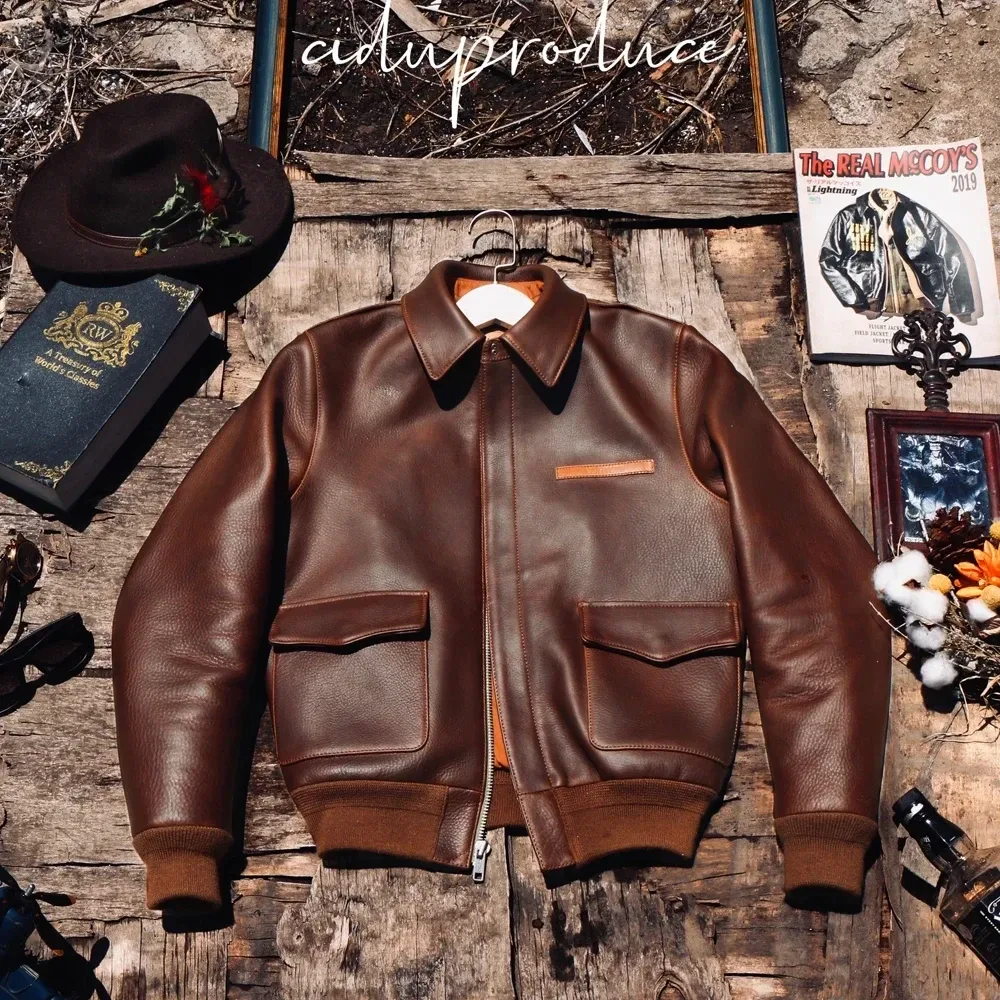Men’s Classic A-2 US Air Force Leather Jacket – Luxury 1.8mm Thick Cowhide Pilot Coat by Cidu - Image 2
