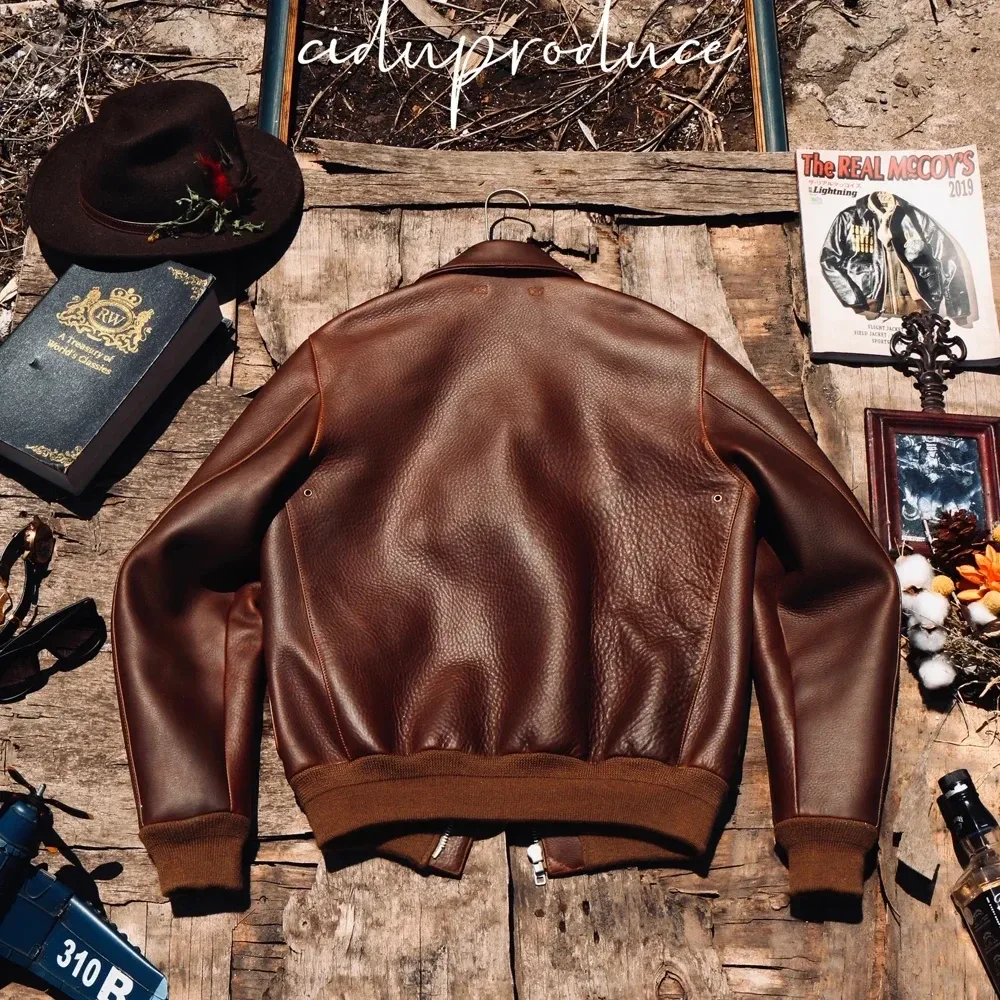Men’s Classic A-2 US Air Force Leather Jacket – Luxury 1.8mm Thick Cowhide Pilot Coat by Cidu - Image 3