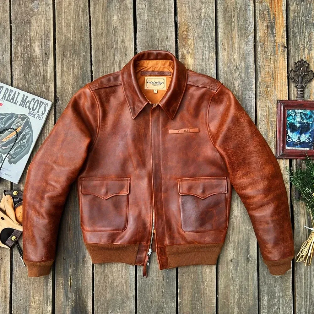 Men’s Classic A-2 US Air Force Leather Jacket – Luxury 1.8mm Thick Cowhide Pilot Coat by Cidu - Image 5