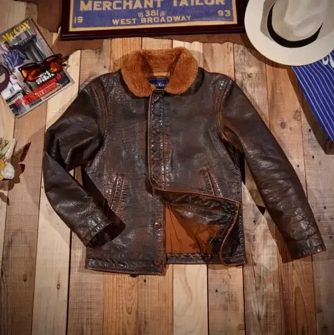 Men’s Luxury Vintage Argentine Bullhide Leather Jacket – Retro Brown Genuine Leather N1 Classic Warm Coat - Image 6