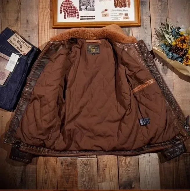 Men’s Luxury Vintage Argentine Bullhide Leather Jacket – Retro Brown Genuine Leather N1 Classic Warm Coat - Image 4