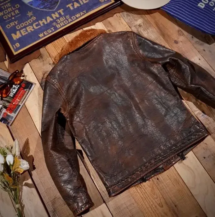 Men’s Luxury Vintage Argentine Bullhide Leather Jacket – Retro Brown Genuine Leather N1 Classic Warm Coat - Image 3
