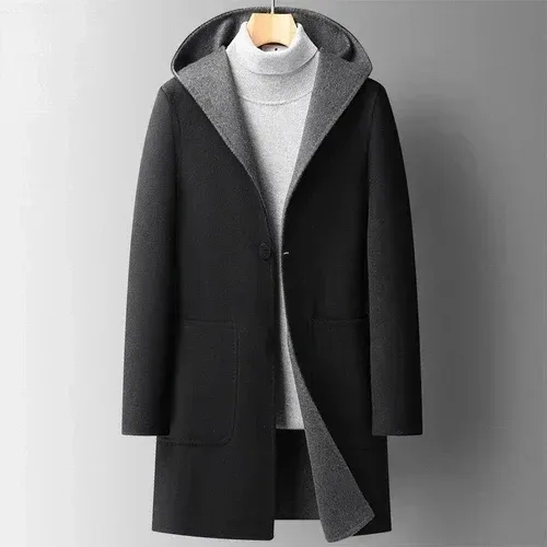 Men’s Reversible Hooded Wool Trench Coat – Mid-Length Double-Sided Woolen Overcoat for Autumn & Winter - Image 8