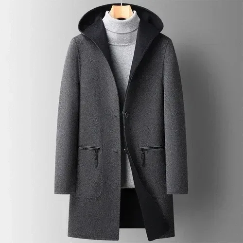Men’s Reversible Hooded Wool Trench Coat – Mid-Length Double-Sided Woolen Overcoat for Autumn & Winter - Image 5