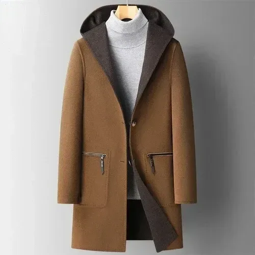 Men’s Reversible Hooded Wool Trench Coat – Mid-Length Double-Sided Woolen Overcoat for Autumn & Winter - Image 7