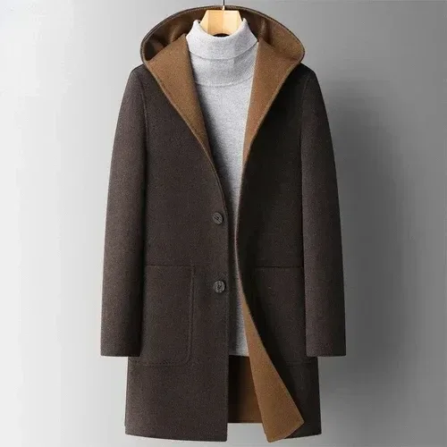 Men’s Reversible Hooded Wool Trench Coat – Mid-Length Double-Sided Woolen Overcoat for Autumn & Winter - Image 6