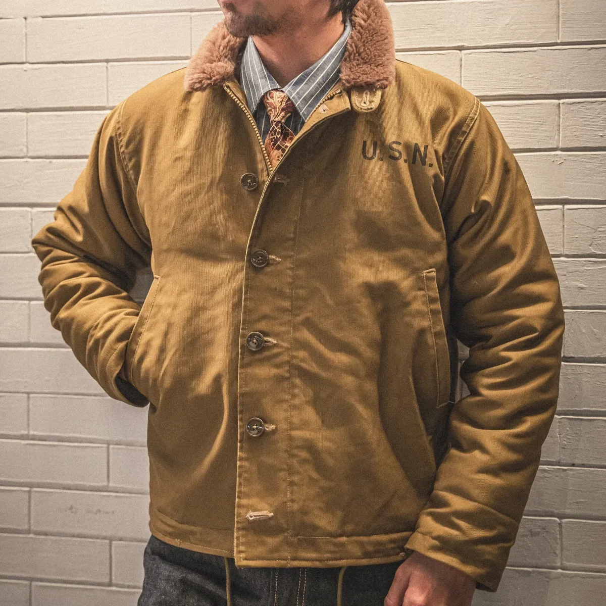 Men’s Red Tornado Vintage Jacket – US Big Size Loose Fit, 100% Wool Lining & Collar, Premium Cotton Fabric Coat - Image 4
