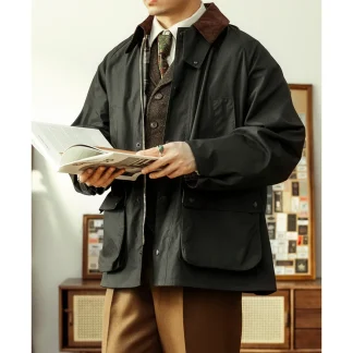 Men’s Retro Waxed Canvas Jacket – Big US Size Waterproof Cotton Coat, Anti-Crease Heavy-Duty Outdoor Wear