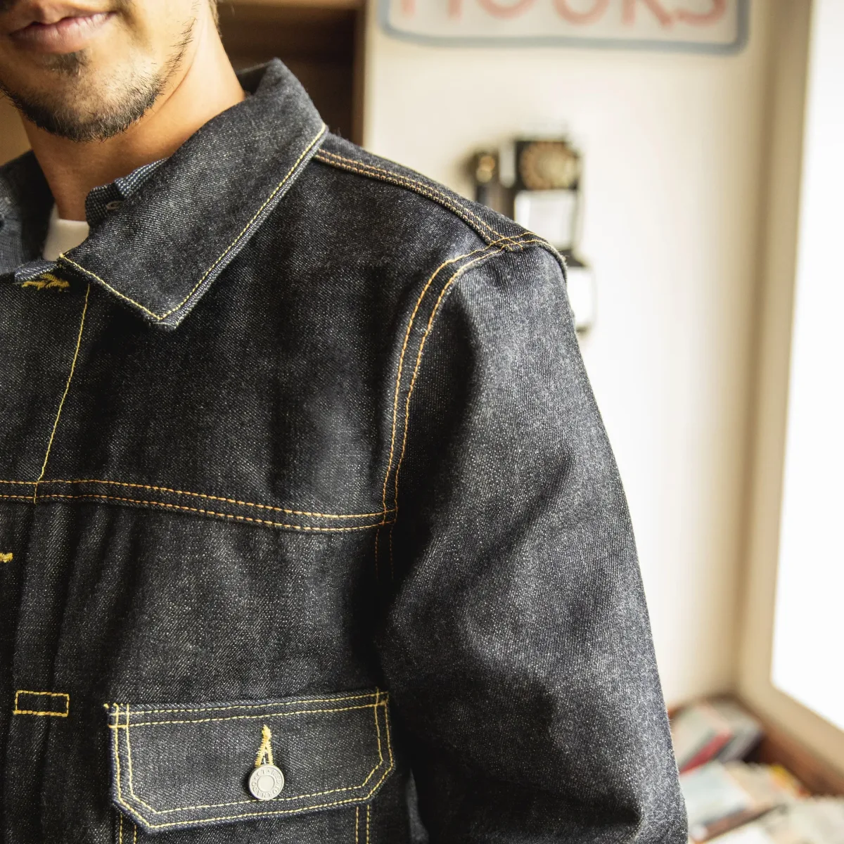 VS101-0001B Read Description! Asian Size Cotton 16 Oz Outerwear Casual Stylish Raw Unwashed Denim Coat - Image 4