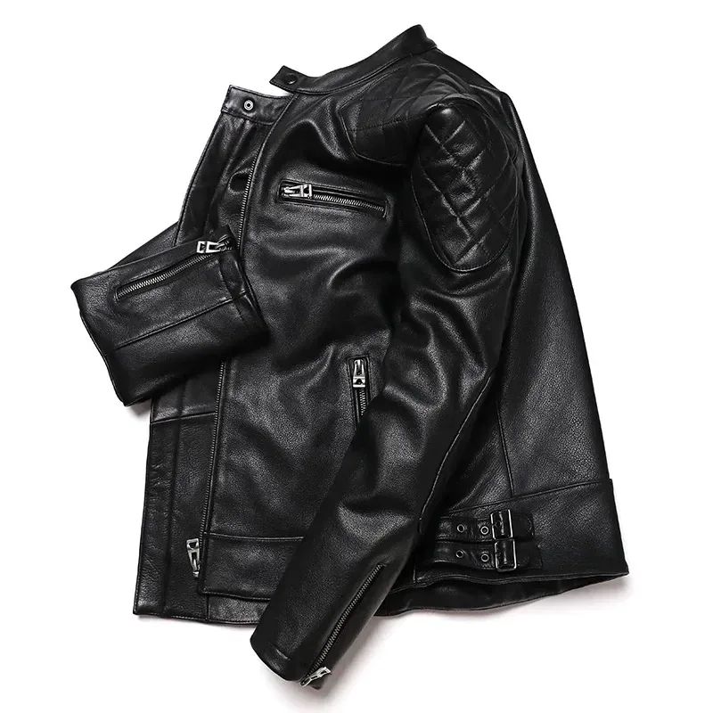 Men’s Genuine Cowhide Motorcycle Leather Jacket – Slim Fit Biker Fashion Coat for Men (S–5XL) - Image 2