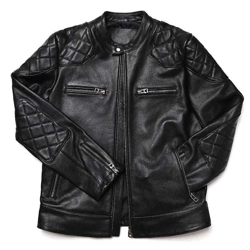 Men’s Genuine Cowhide Motorcycle Leather Jacket – Slim Fit Biker Fashion Coat for Men (S–5XL) - Image 6
