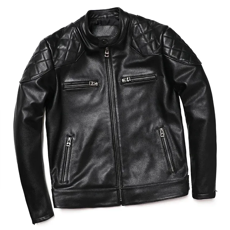 Men’s Genuine Cowhide Motorcycle Leather Jacket – Slim Fit Biker Fashion Coat for Men (S–5XL)