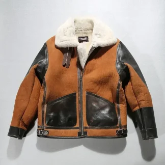 Men’s Big B3 Shearling Bomber Jacket – Super Warm Genuine Sheepskin Leather Military Coat (High Quality)