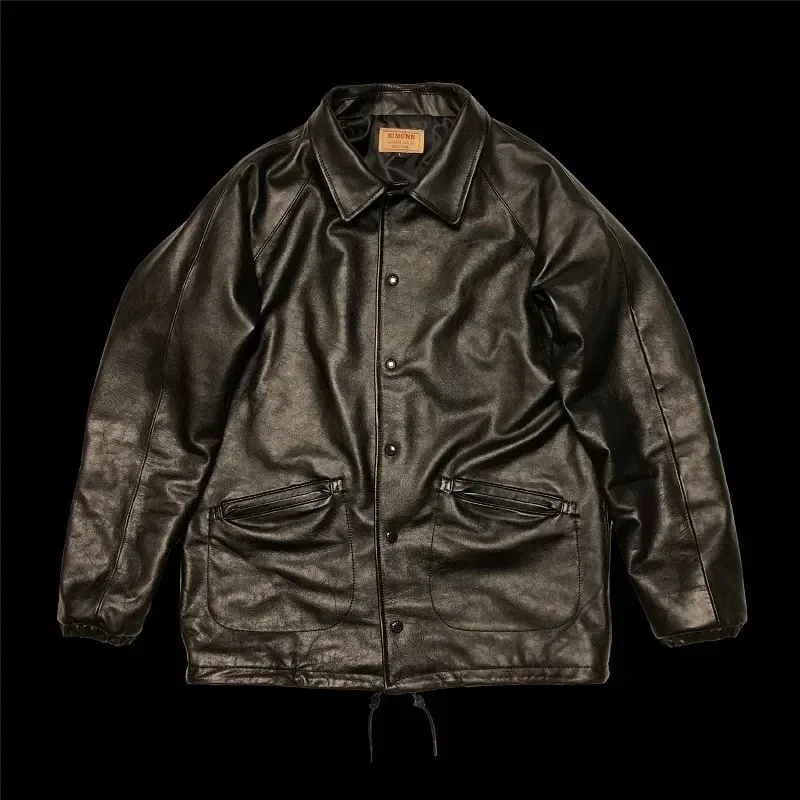 Men’s Classic Safari Genuine Calfskin Leather Jacket – Vintage Style JS01 Luxury Coat
