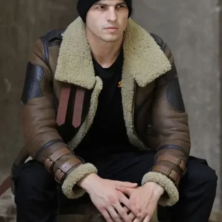 Men’s Luxury Winter Shearling Coat – Genuine Sheepskin Leather Jacket with Thick Wool Lining for Biker & Pilot Style (Oversized Fit)
