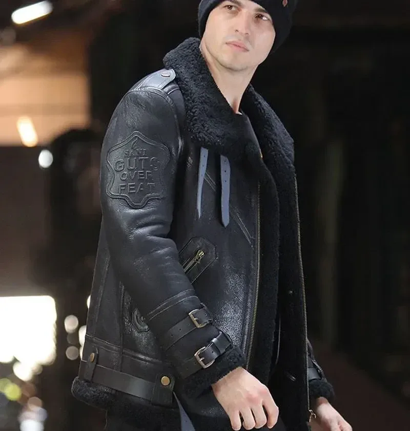 Men’s Luxury Winter Shearling Coat – Genuine Sheepskin Leather Jacket with Thick Wool Lining for Biker & Pilot Style (Oversized Fit) - Image 2