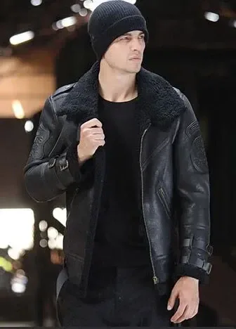Men’s Luxury Winter Shearling Coat – Genuine Sheepskin Leather Jacket with Thick Wool Lining for Biker & Pilot Style (Oversized Fit) - Image 4