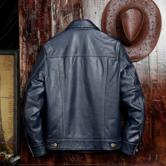Men’s Classic 506 Style Genuine Cowhide Leather Jacket – Slim Fit Vintage Western Cowboy Coat with Single-Breasted Design