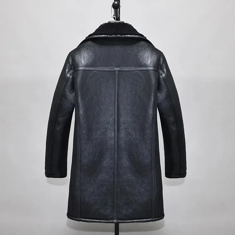 Men’s Long Shearling Sheepskin Coat – 100% Real Sheepskin Leather with Natural Wool Lining, Thick Warm Winter Overcoat - Image 2