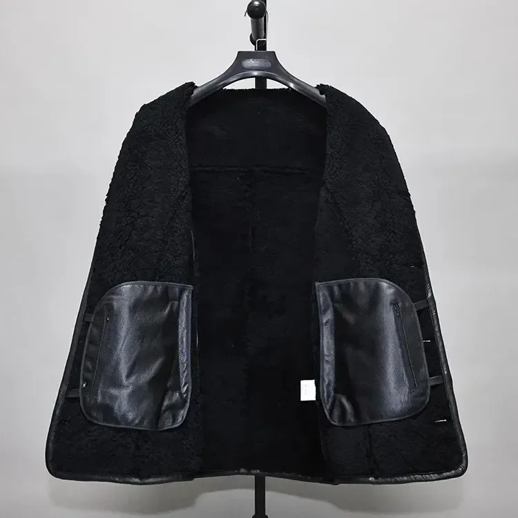 Men’s Long Shearling Sheepskin Coat – 100% Real Sheepskin Leather with Natural Wool Lining, Thick Warm Winter Overcoat - Image 4