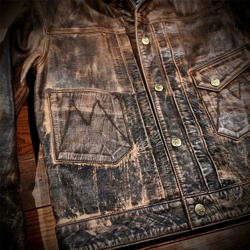 Men’s Slim Vintage Italian Tuscany Cowhide Leather Jacket – Genuine Cow Leather with Warm Wool Lining, Storm Rider Style - Image 4