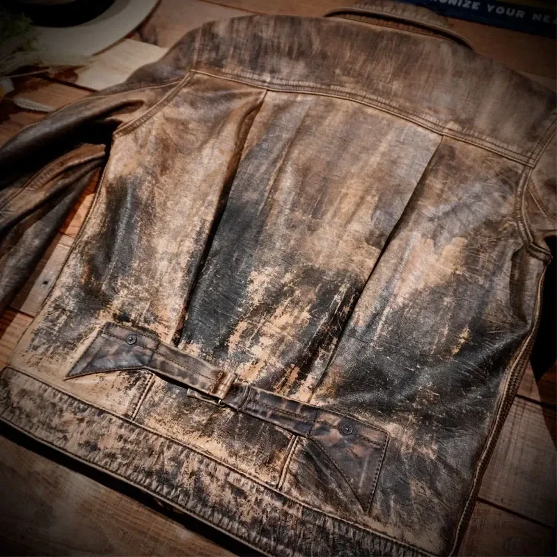 Men’s Slim Vintage Italian Tuscany Cowhide Leather Jacket – Genuine Cow Leather with Warm Wool Lining, Storm Rider Style - Image 3