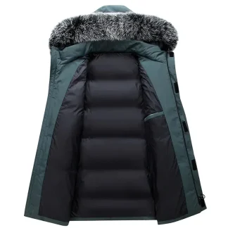 Men’s Long Hooded Down Jacket – Windproof Winter Parka with Warm White Duck Down Filling