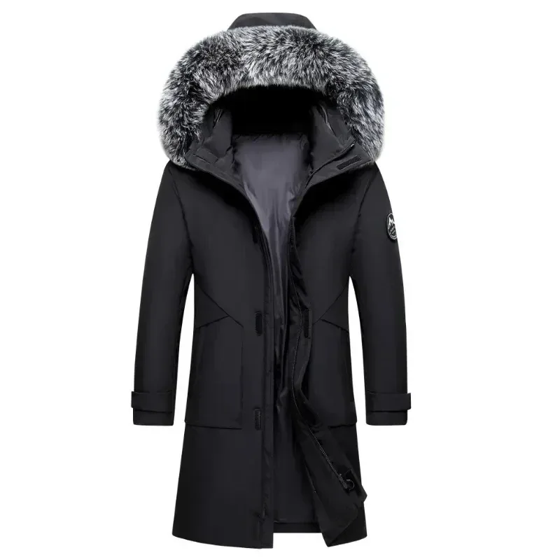 Men’s Long Hooded Down Jacket – Windproof Winter Parka with Warm White Duck Down Filling - Image 3