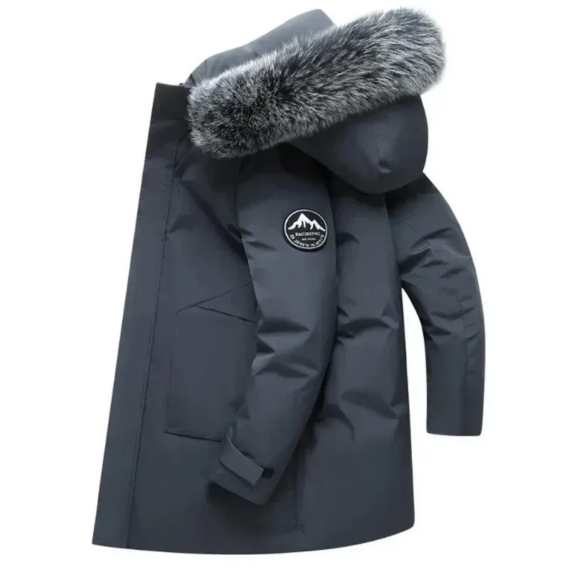 Men’s Long Hooded Down Jacket – Windproof Winter Parka with Warm White Duck Down Filling - Image 4