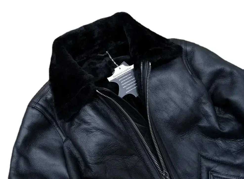 Men’s Genuine Sheepskin Leather Winter Jacket – Natural Real Sheep Fur Coat, Warm Black Outerwear for Cold Weather - Image 3