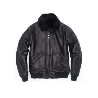 Men’s Genuine Sheepskin Leather Winter Jacket – Natural Real Sheep Fur Coat, Warm Black Outerwear for Cold Weather