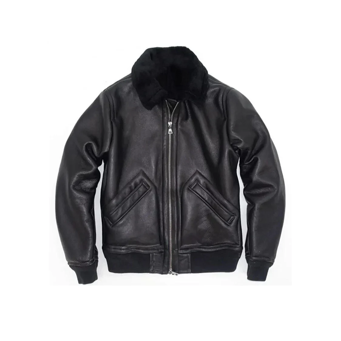 Men’s Genuine Sheepskin Leather Winter Jacket – Natural Real Sheep Fur Coat, Warm Black Outerwear for Cold Weather