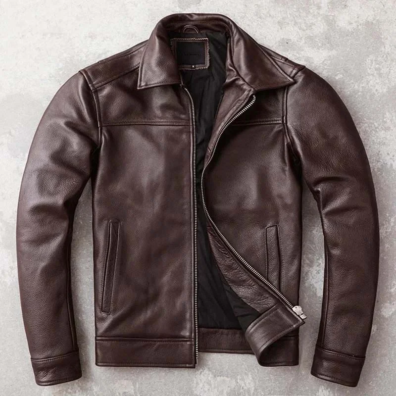 Men’s Genuine Cowhide Leather Jacket Classic Autumn Coat Casual Outerwear - Image 2