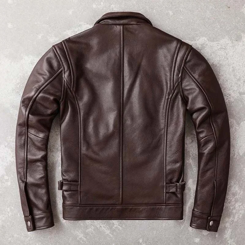 Men’s Genuine Cowhide Leather Jacket Classic Autumn Coat Casual Outerwear - Image 3