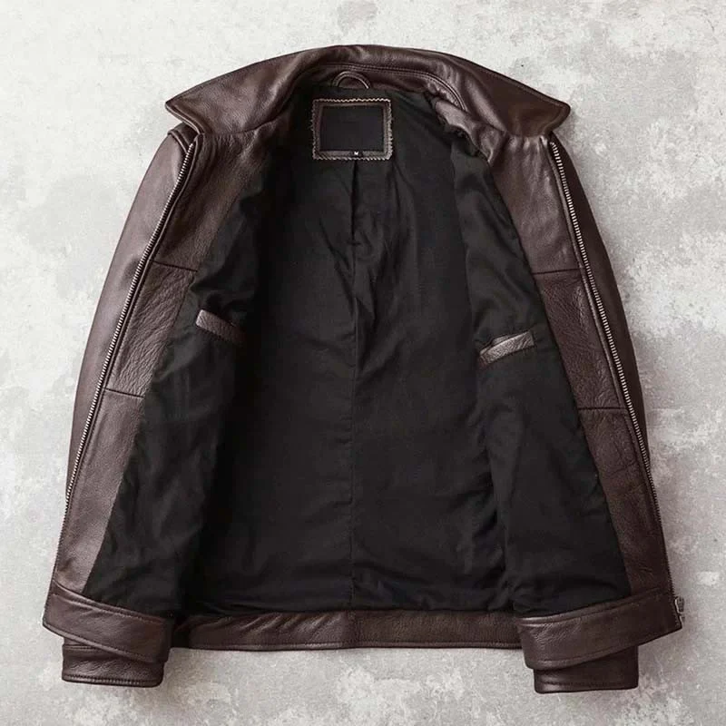 Men’s Genuine Cowhide Leather Jacket Classic Autumn Coat Casual Outerwear - Image 4