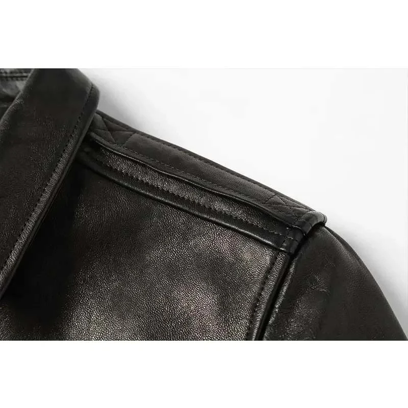 Men’s Genuine Sheepskin Leather Jacket – Casual Short Black Leather Coat with Pockets, Real Leather Autumn Outerwear 1819 - Image 4
