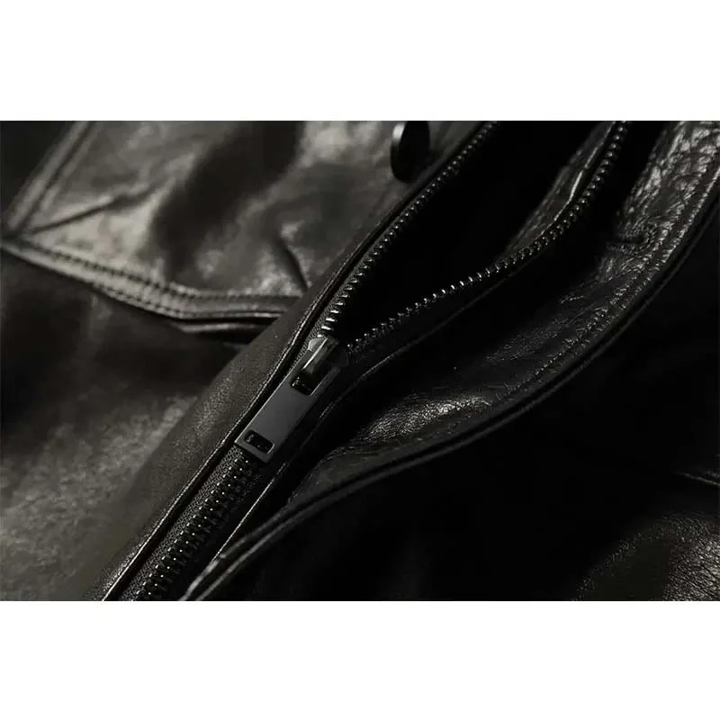 Men’s Genuine Sheepskin Leather Jacket – Casual Short Black Leather Coat with Pockets, Real Leather Autumn Outerwear 1819 - Image 5