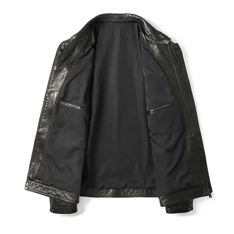 Men’s Genuine Sheepskin Leather Jacket – Casual Short Black Leather Coat with Pockets, Real Leather Autumn Outerwear 1819 - Image 3