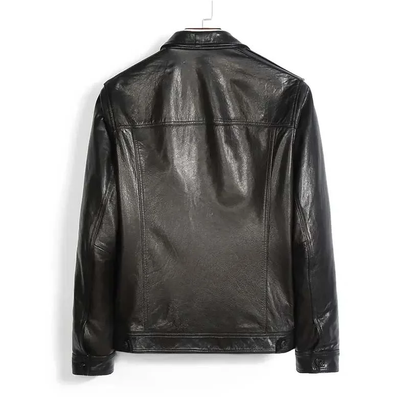 Men’s Genuine Sheepskin Leather Jacket – Casual Short Black Leather Coat with Pockets, Real Leather Autumn Outerwear 1819 - Image 2