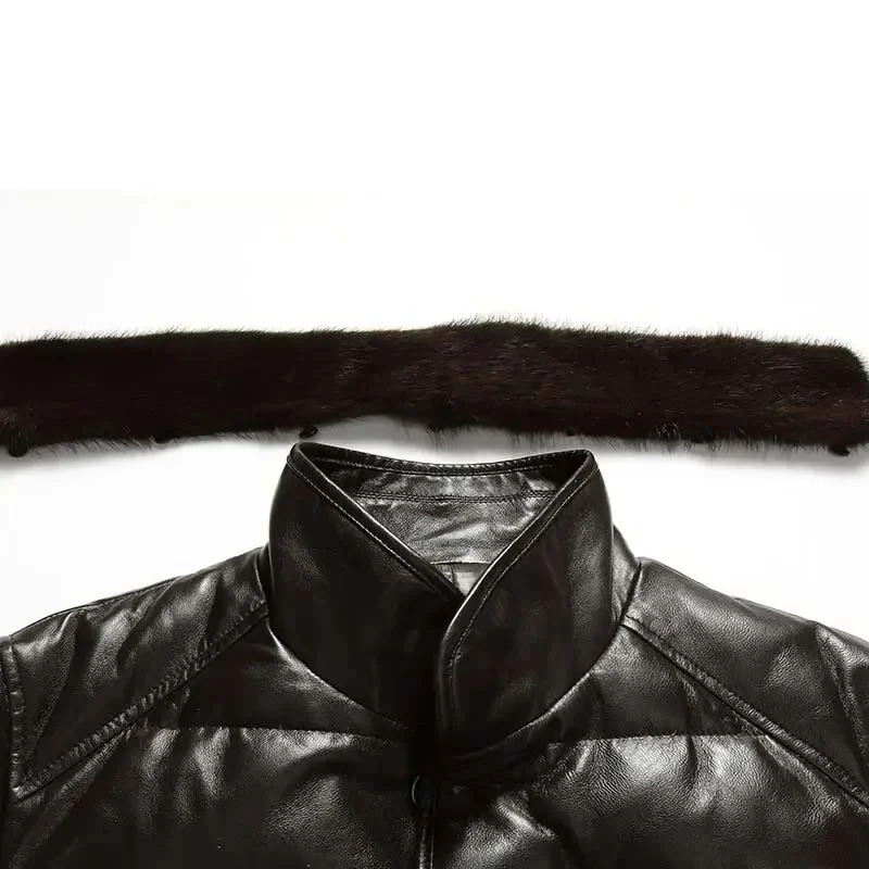 Men’s Genuine Sheepskin Leather Down Coat – Warm Winter Puffer Jacket in Black or Brown - Image 4