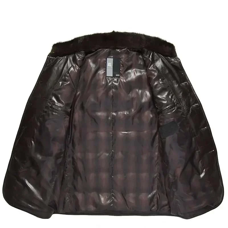 Men’s Genuine Sheepskin Leather Down Coat – Warm Winter Puffer Jacket in Black or Brown - Image 3