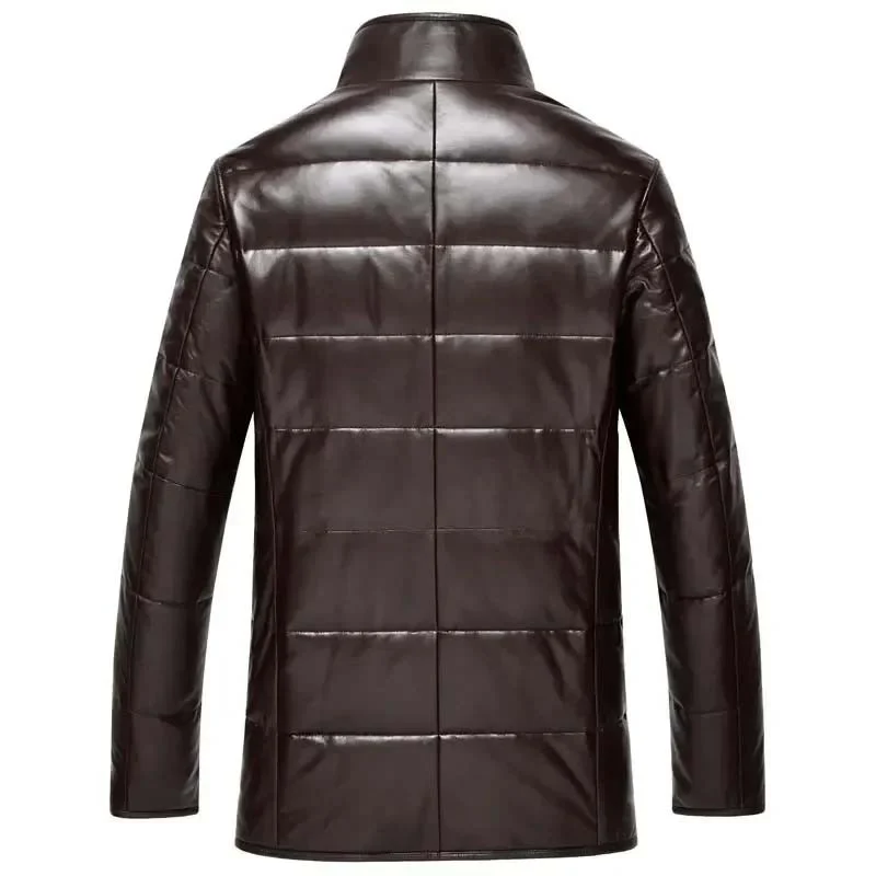 Men’s Genuine Sheepskin Leather Down Coat – Warm Winter Puffer Jacket in Black or Brown - Image 2